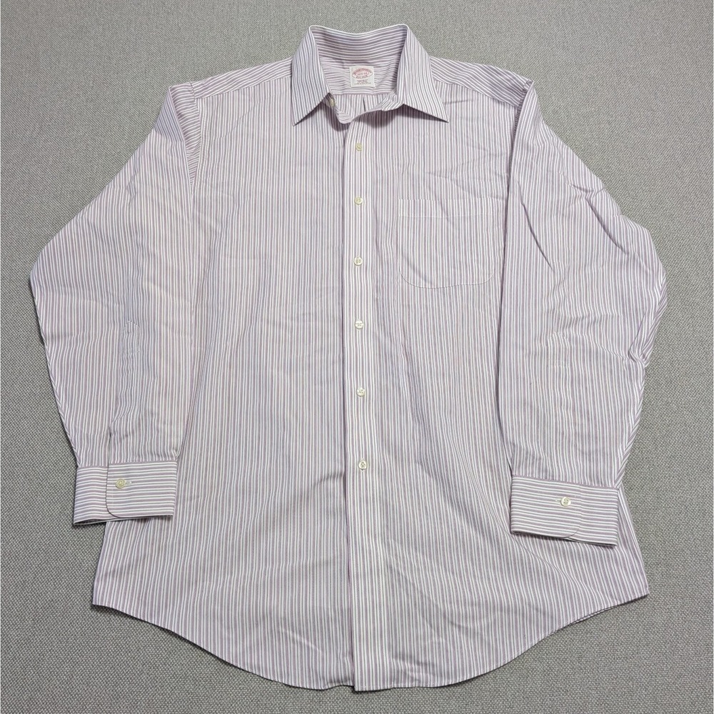 Brooks Brothers Men's Dress Shirt Purple Stripe 15.5 33 Non-Iron Cotton Regular